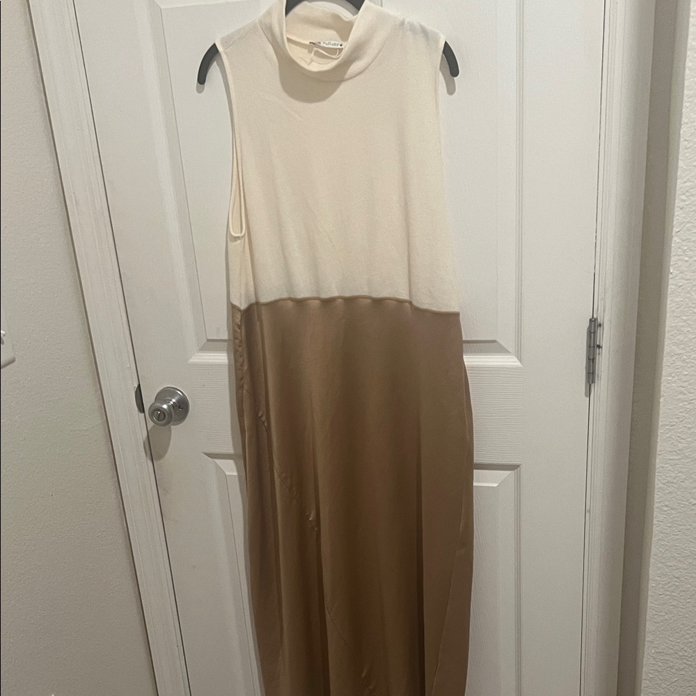 Zara Cream and Tan Maxi Dress.  Mix media